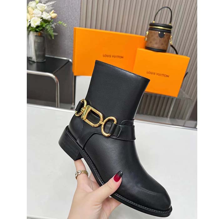 Louis Vuitton LV Women Westside Flat Ankle Boot Black Calf Leather Side Zip