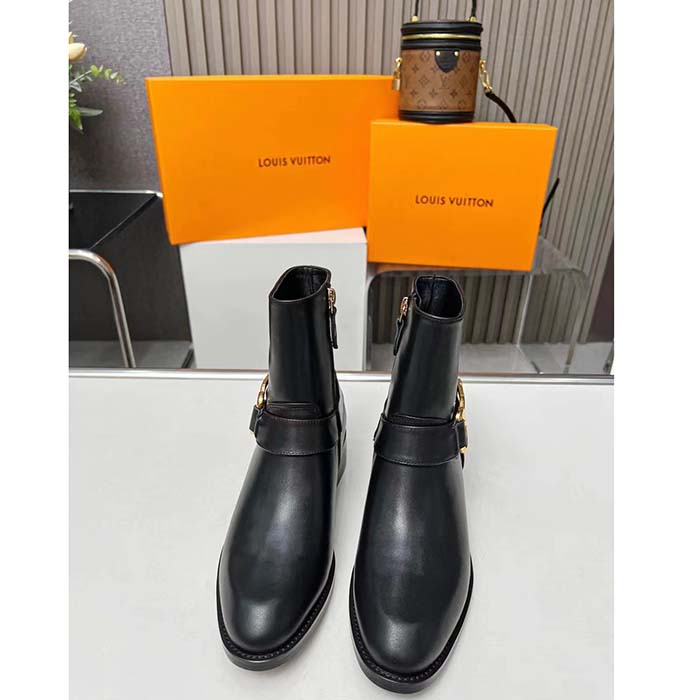 Louis Vuitton LV Women Westside Flat Ankle Boot Black Calf Leather Side Zip