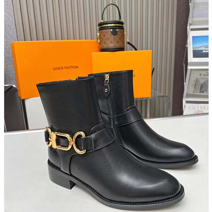 Louis Vuitton LV Women Westside Flat Ankle Boot Black Calf Leather Side Zip