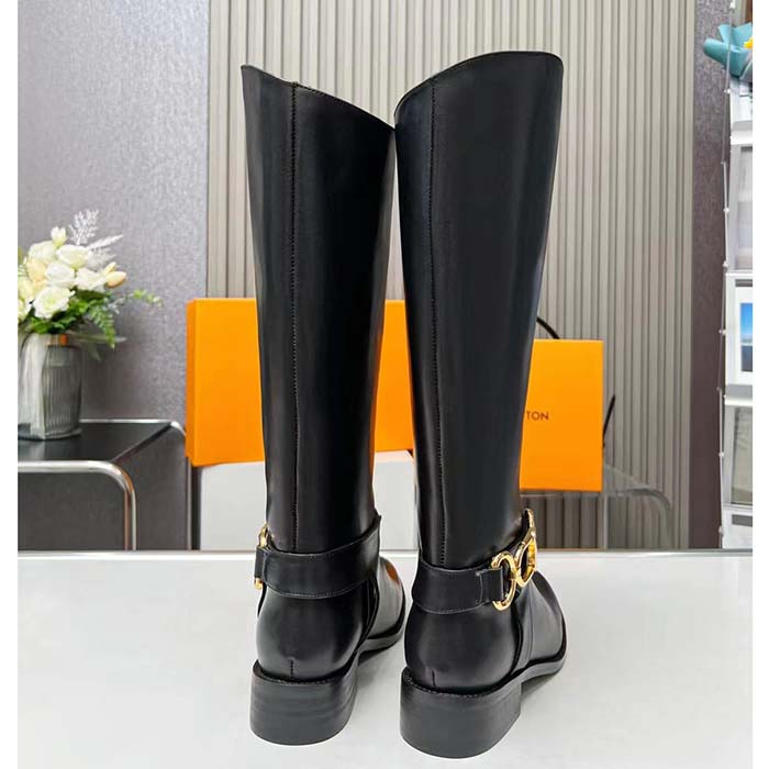 Louis Vuitton LV Women Westside Flat High Boot Black Calf Leather Side Zip