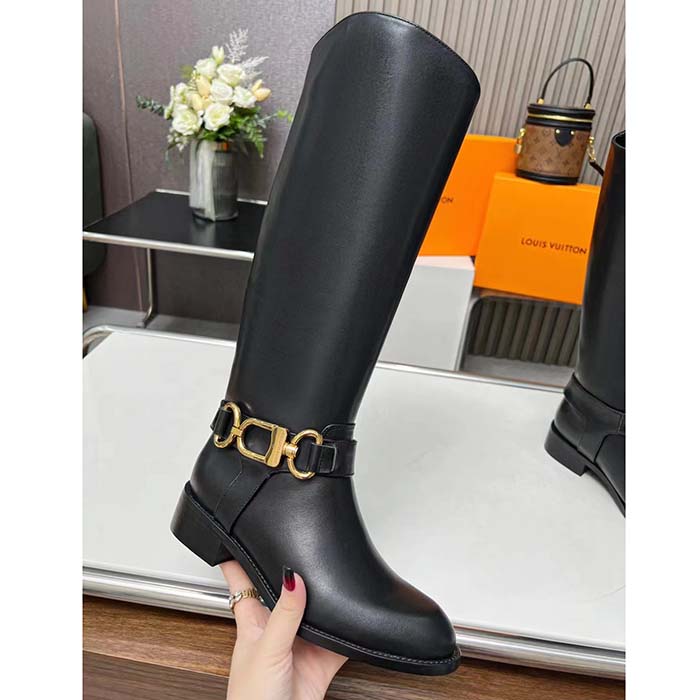 Louis Vuitton LV Women Westside Flat High Boot Black Calf Leather Side Zip