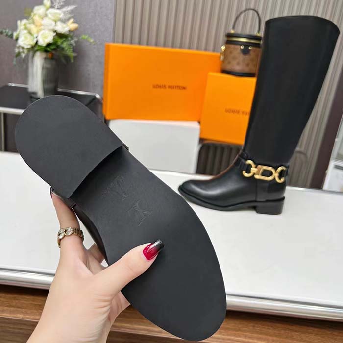 Louis Vuitton LV Women Westside Flat High Boot Black Calf Leather Side Zip