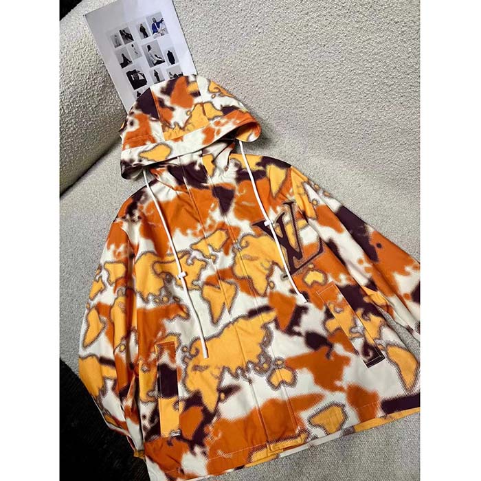 Louis Vuitton Men Cotton Hooded Blouson Regular Fit LV Mappamundi Signature Printed All Over