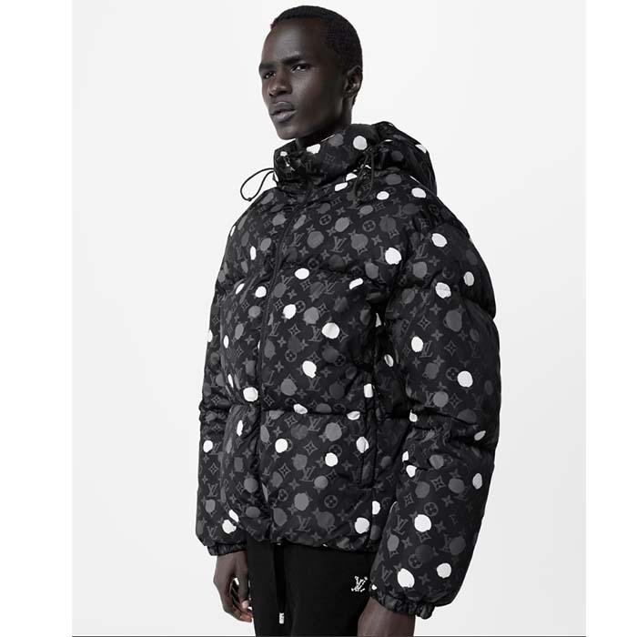 Louis Vuitton Men LV x YK Monogram Painted Dots Down Blouson Regenerated Nylon Grey Oversize Fit