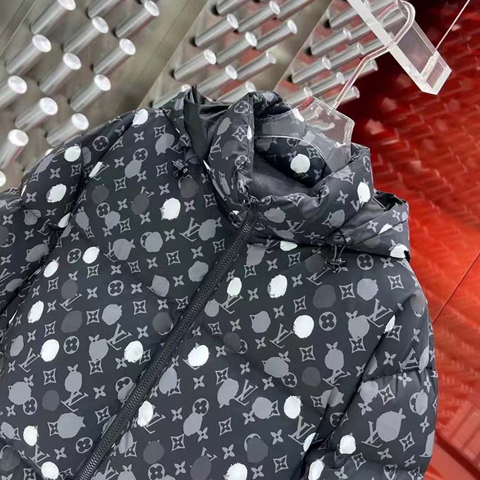 Louis Vuitton Women LV x YK Monogram Painted Dots Down Blouson Regenerated Nylon Grey Oversize Fit