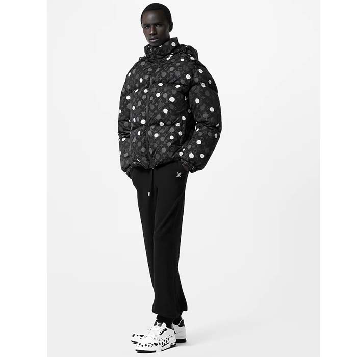 Louis Vuitton Men LV x YK Monogram Painted Dots Down Blouson Regenerated Nylon Grey Oversize Fit