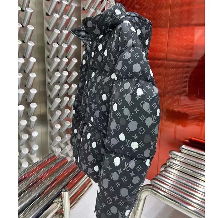 Louis Vuitton Men LV x YK Monogram Painted Dots Down Blouson Regenerated Nylon Grey Oversize Fit