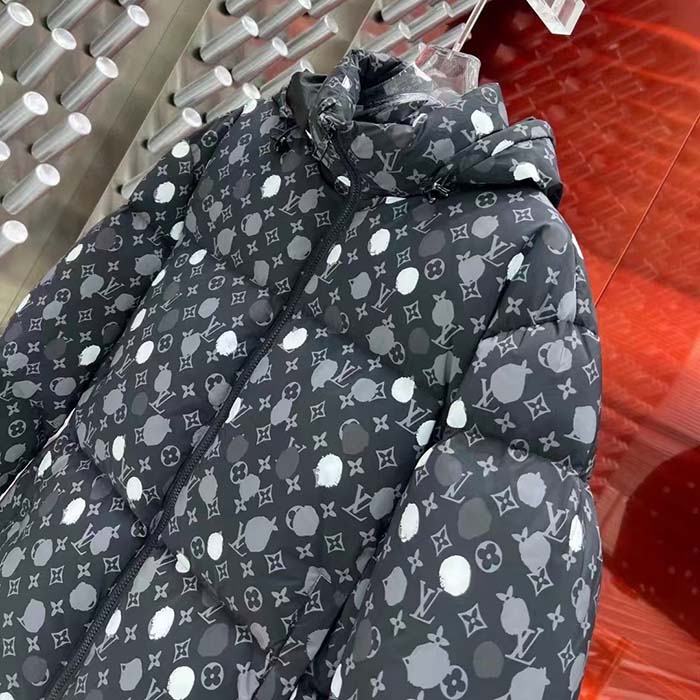 Louis Vuitton Women LV x YK Monogram Painted Dots Down Blouson Regenerated Nylon Grey Oversize Fit