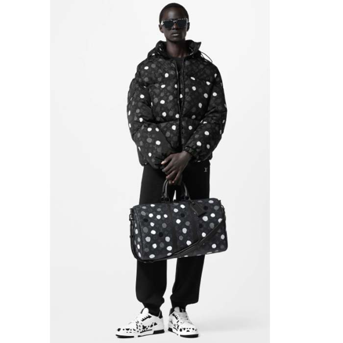 Louis Vuitton Men LV x YK Monogram Painted Dots Down Blouson Regenerated Nylon Grey Oversize Fit