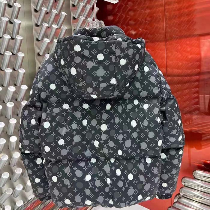 Louis Vuitton Women LV x YK Monogram Painted Dots Down Blouson Regenerated Nylon Grey Oversize Fit