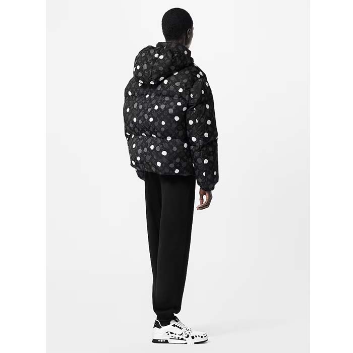Louis Vuitton Men LV x YK Monogram Painted Dots Down Blouson Regenerated Nylon Grey Oversize Fit