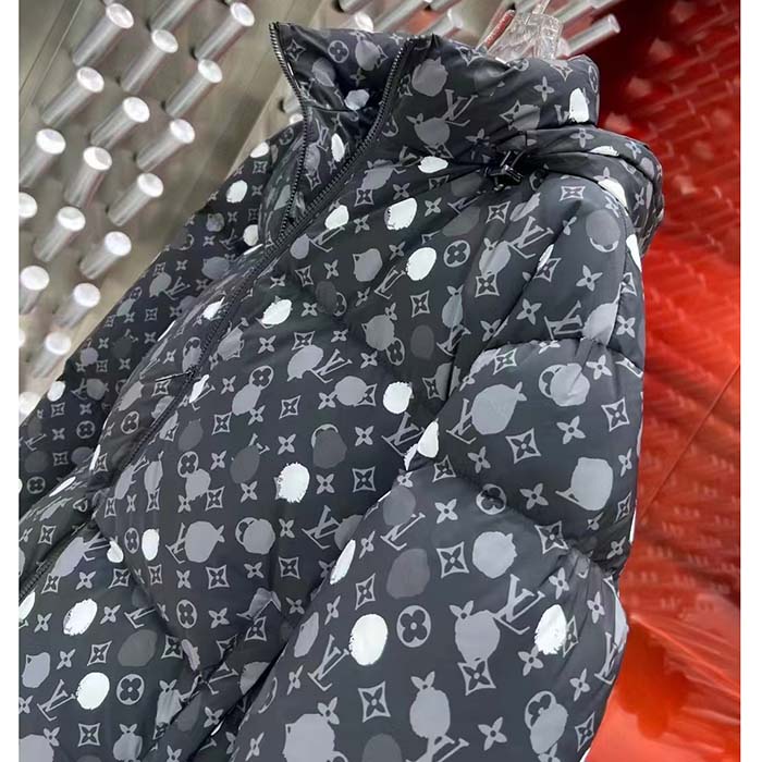 Louis Vuitton Women LV x YK Monogram Painted Dots Down Blouson Regenerated Nylon Grey Oversize Fit