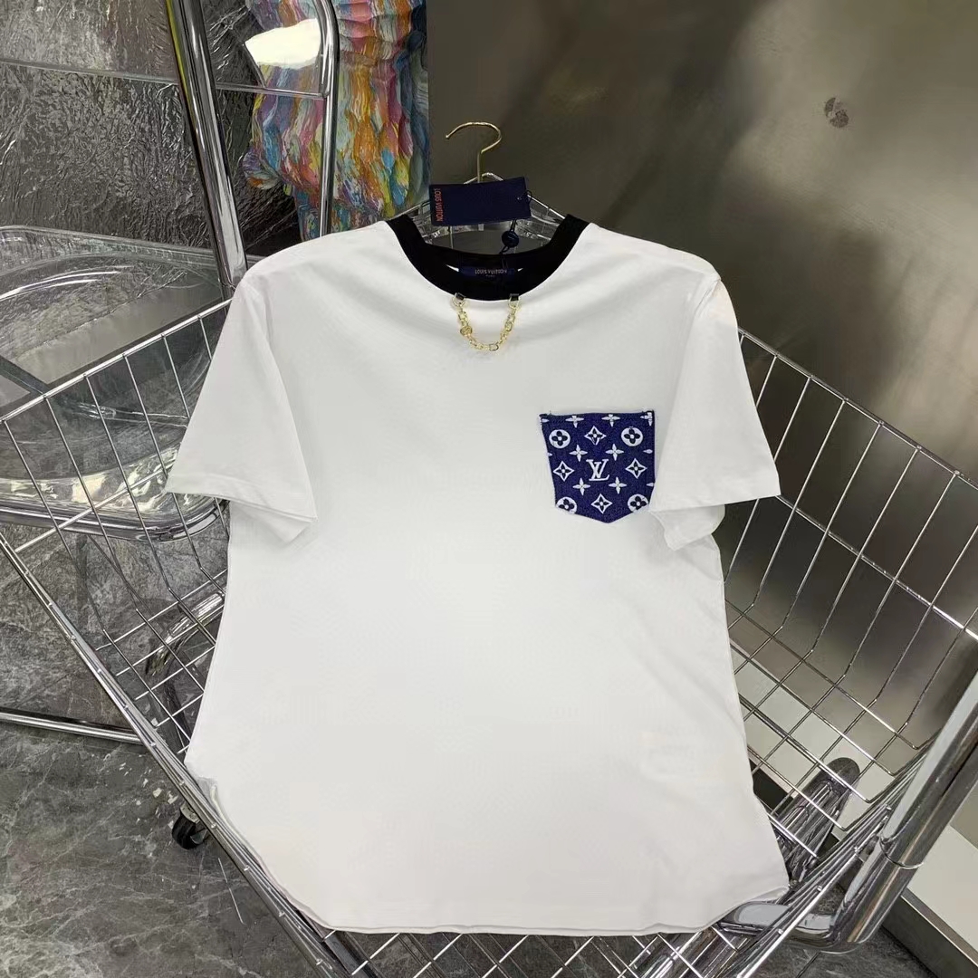 Louis Vuitton Women Monogram Pocket T-Shirt Cotton White Monogram Jacquard Denim LV Golden Chain