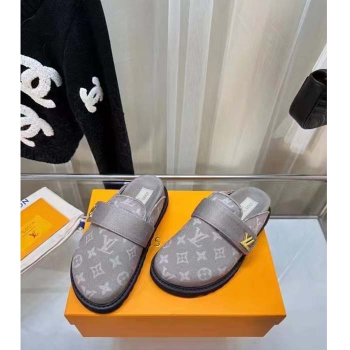 Louis Vuitton Unisex LV Cosy Flat Comfort Clog Light Gray Monogram Wool Anatomic Footbed