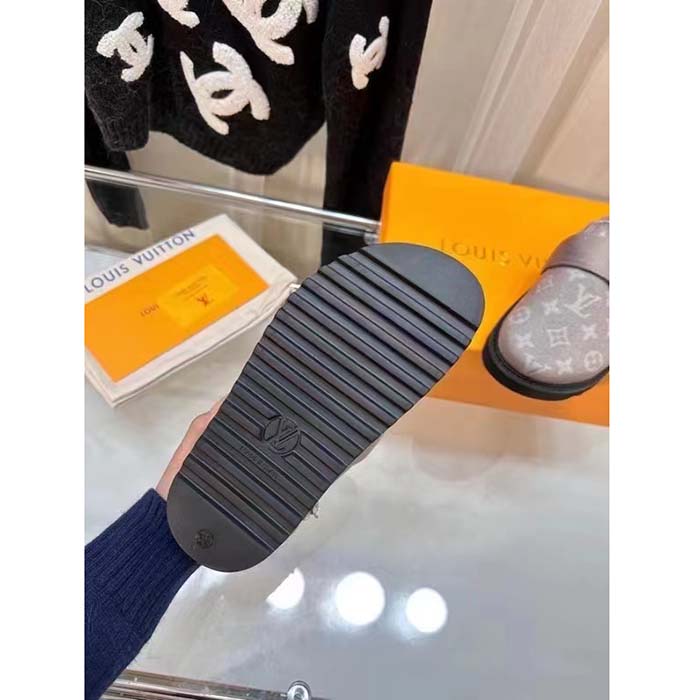 Louis Vuitton Unisex LV Cosy Flat Comfort Clog Light Gray Monogram Wool Anatomic Footbed