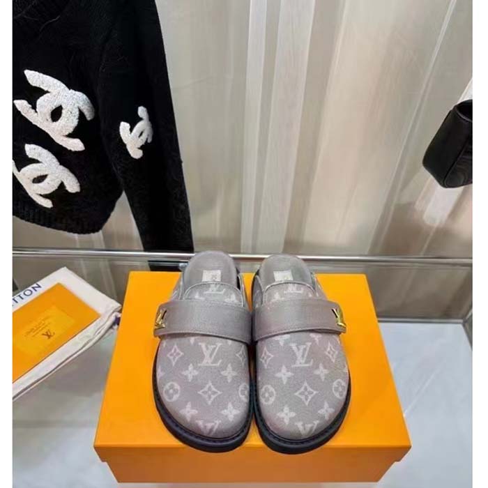 Louis Vuitton Unisex LV Cosy Flat Comfort Clog Light Gray Monogram Wool Anatomic Footbed