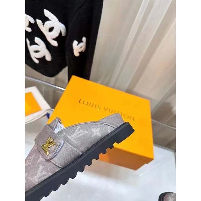 Louis Vuitton Unisex LV Cosy Flat Comfort Clog Light Gray Monogram Wool Anatomic Footbed