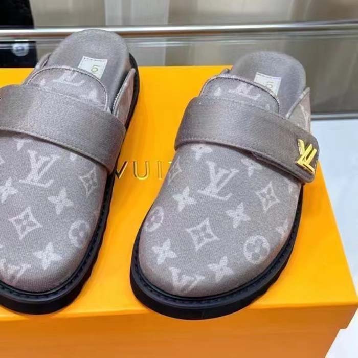 Louis Vuitton Unisex LV Cosy Flat Comfort Clog Light Gray Monogram Wool Anatomic Footbed