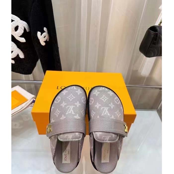 Louis Vuitton Unisex LV Cosy Flat Comfort Clog Light Gray Monogram Wool Anatomic Footbed