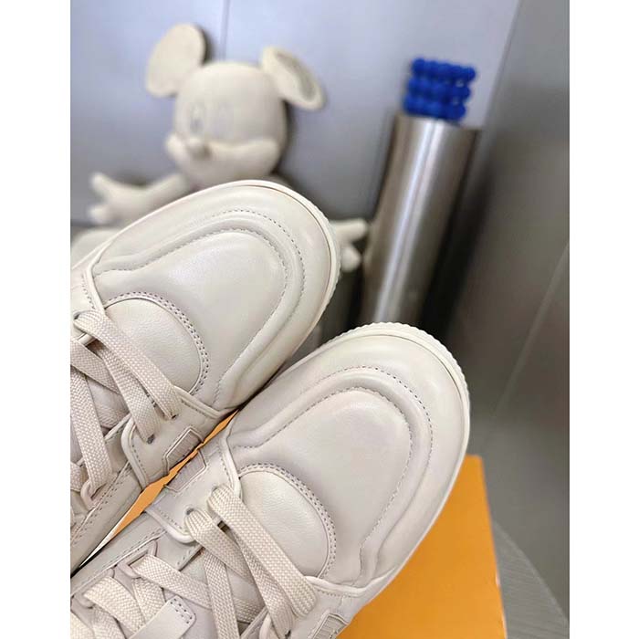 Louis Vuitton Unisex LV Trainer Sneaker White Calf Leather Rubber Outsole Monogram Flower
