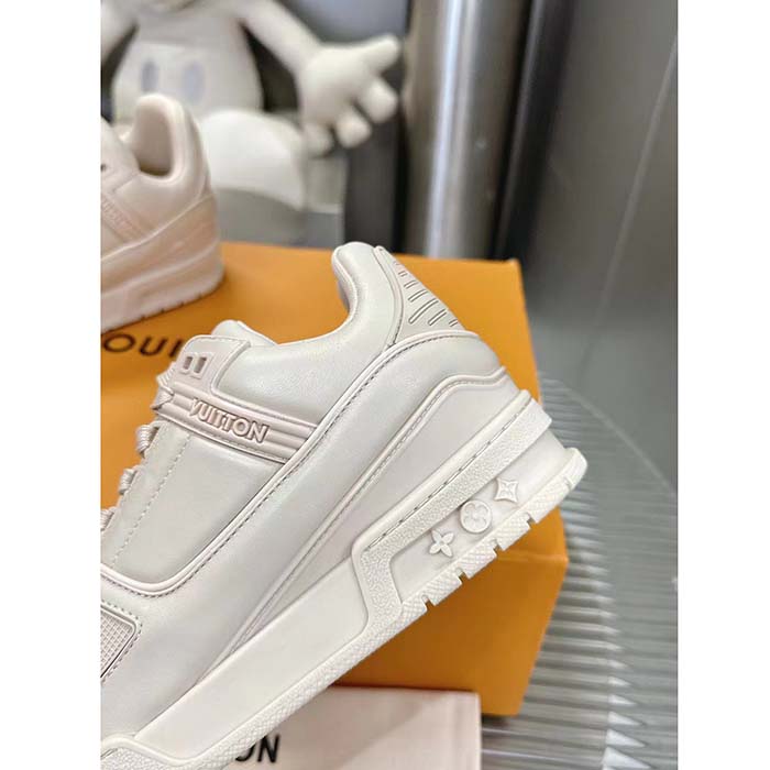 Louis Vuitton Unisex LV Trainer Sneaker White Calf Leather Rubber Outsole Monogram Flower