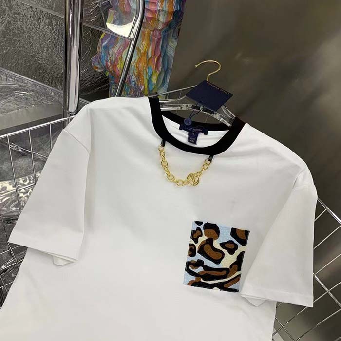 Louis Vuitton Men Animal Sequin T-Shirt Cotton White LV Golden Chain