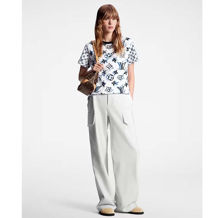 Louis Vuitton Women LV FLIGHT MODE 3D Mahina Monogram T-Shirt Cotton Navy White