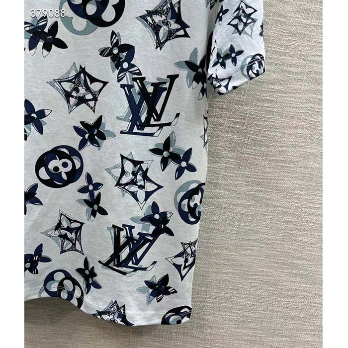 Louis Vuitton Women LV FLIGHT MODE 3D Mahina Monogram T-Shirt Cotton Navy White