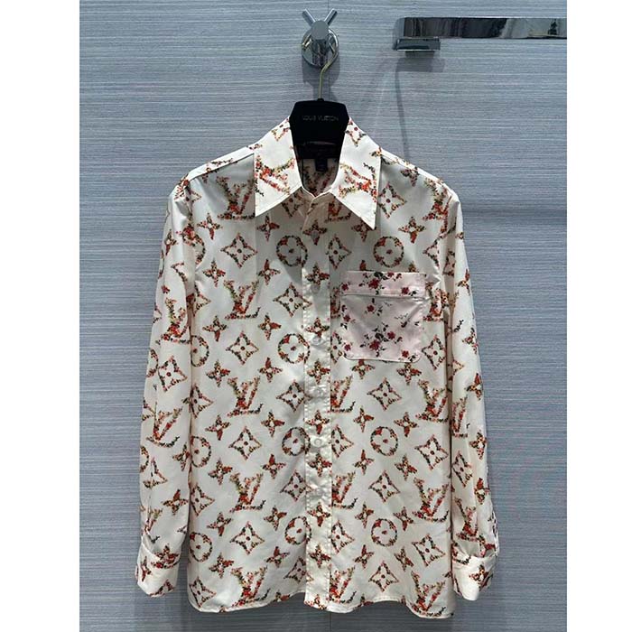 Louis Vuitton Men LV Floral Monogram Pajama Shirt Silk Pink Beige Regular Fit