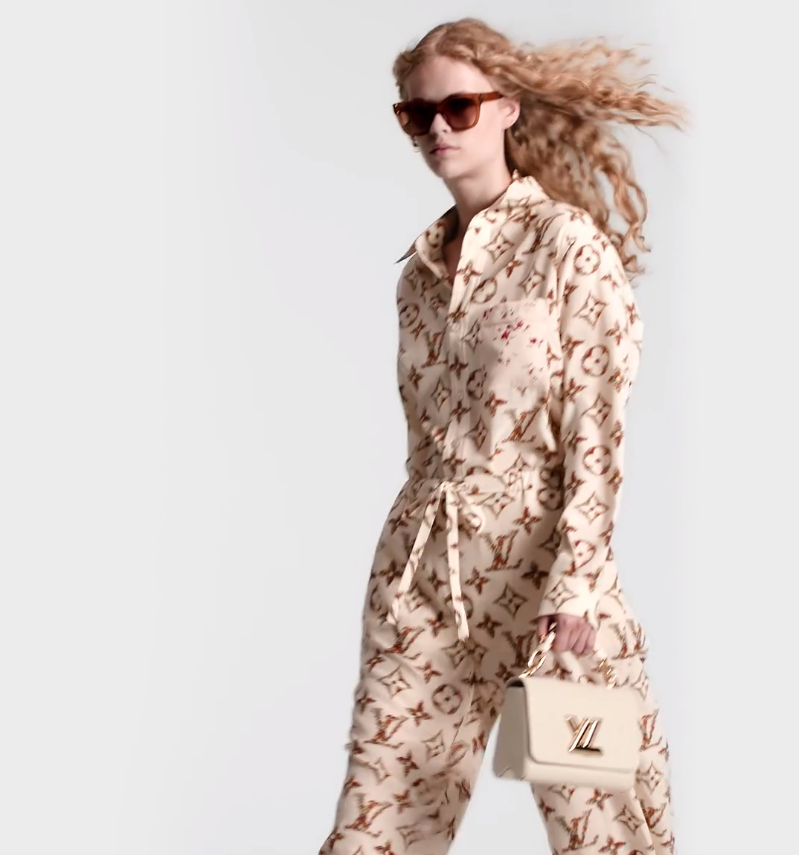 Louis Vuitton Women LV Floral Monogram Pajama Shirt Silk Pink Beige Regular Fit