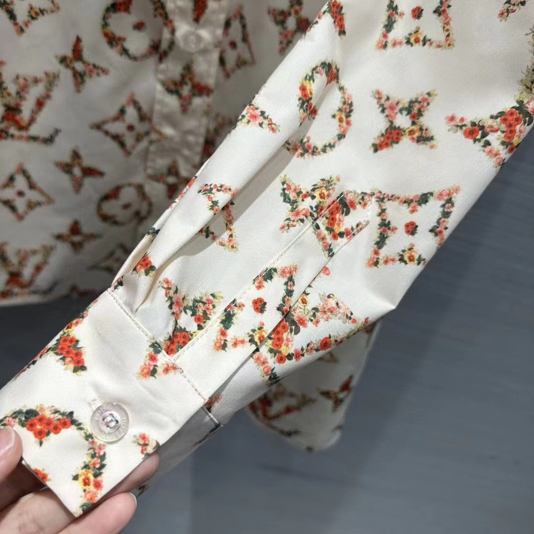 Louis Vuitton Men LV Floral Monogram Pajama Shirt Silk Pink Beige Regular Fit