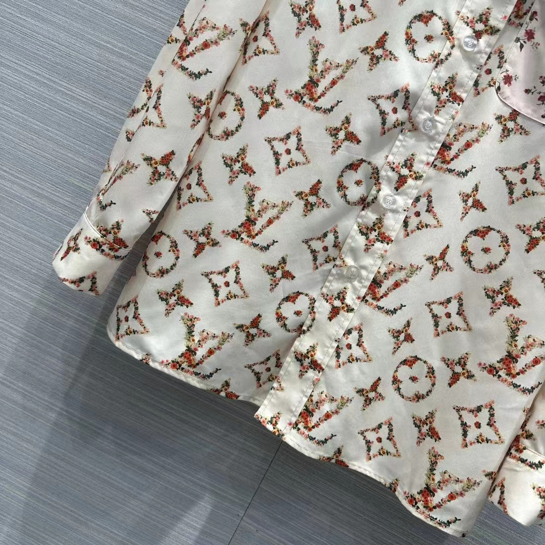 Louis Vuitton Men LV Floral Monogram Pajama Shirt Silk Pink Beige Regular Fit