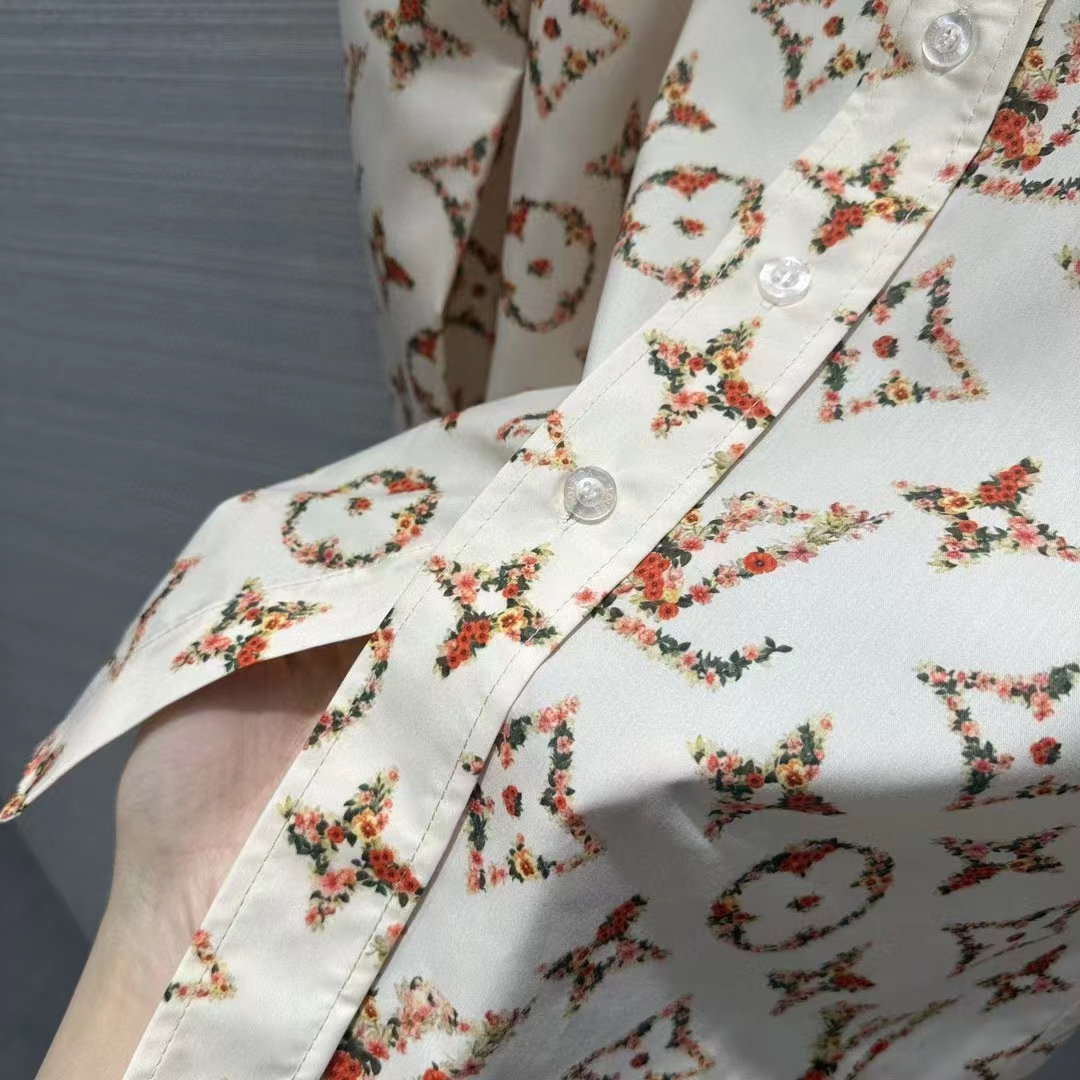 Louis Vuitton Men LV Floral Monogram Pajama Shirt Silk Pink Beige Regular Fit