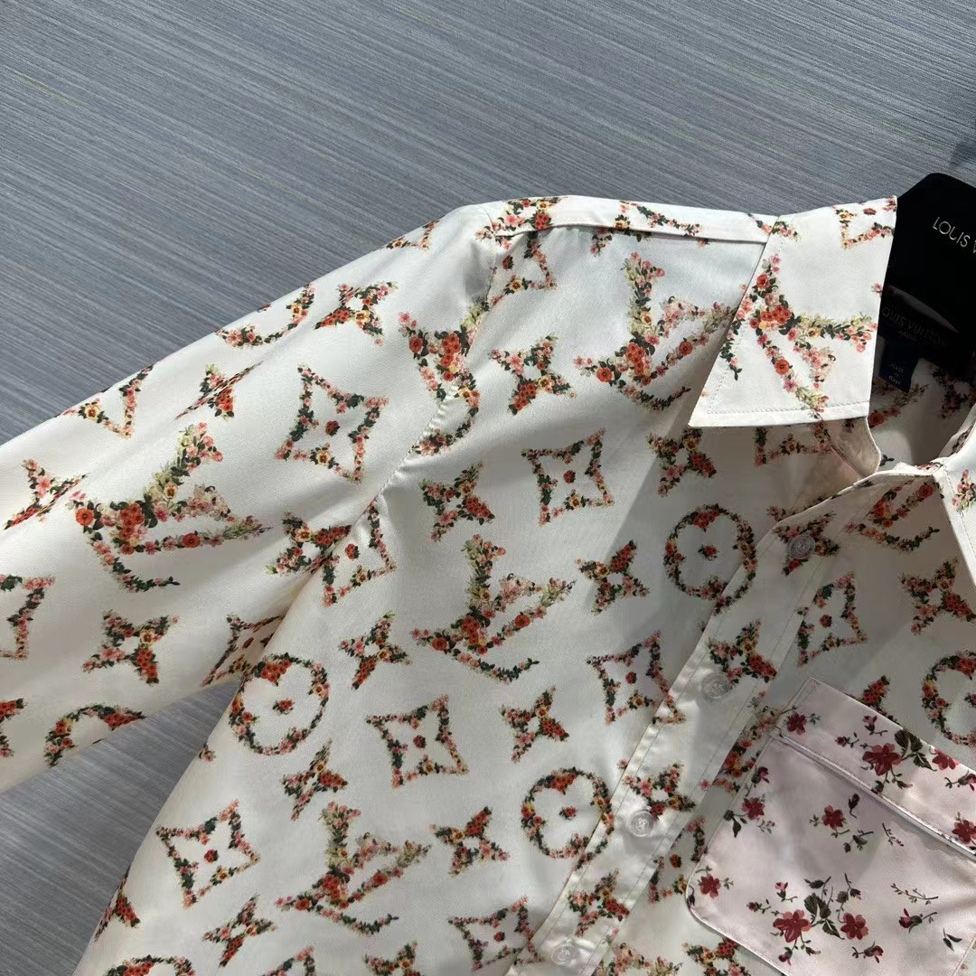 Louis Vuitton Men LV Floral Monogram Pajama Shirt Silk Pink Beige Regular Fit