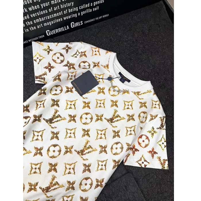 Louis Vuitton Women LV Floral Monogram T-Shirt Cotton Pink Beige Regular Fit