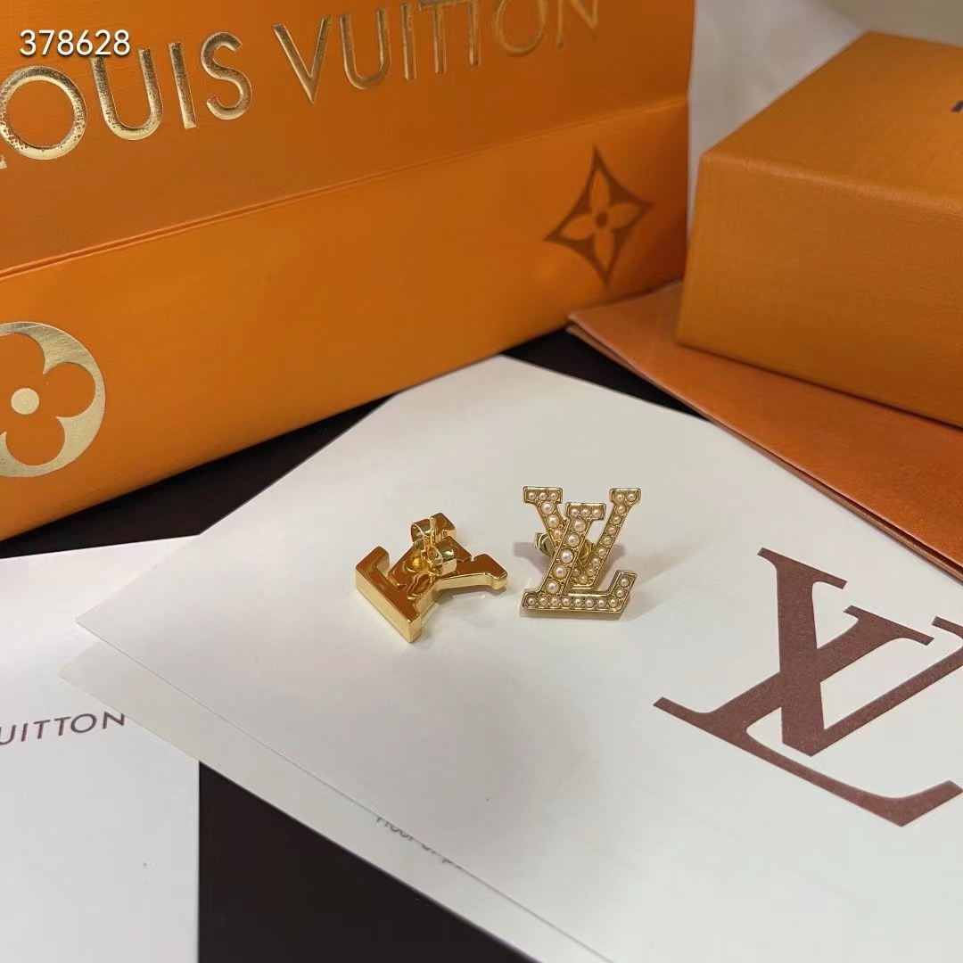 Louis Vuitton Women LV Iconic Pearls Earrings Metal Gold-Color Finish White Resin Pearls Enamel