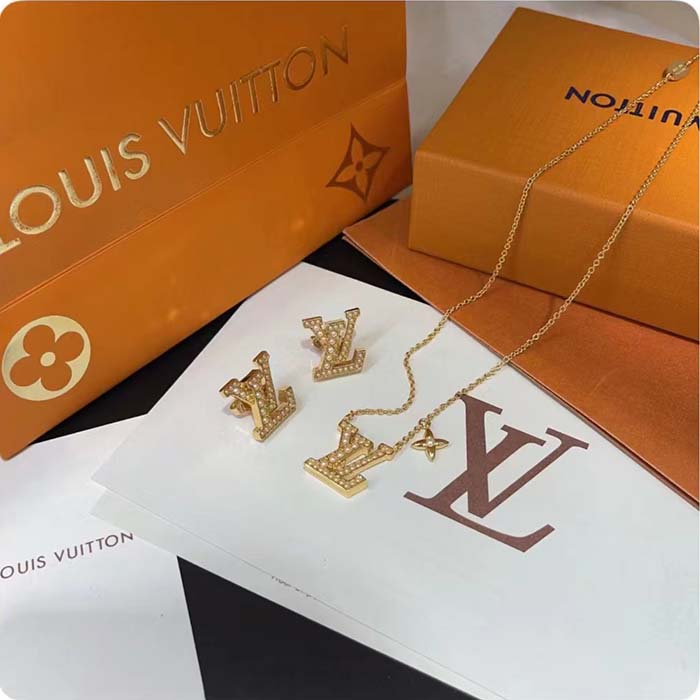 Louis Vuitton Women LV Iconic Pearls Earrings Metal Gold-Color Finish White Resin Pearls Enamel