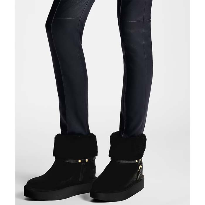 Louis Vuitton Women LV SKI Aspen Platform Ankle Boot Black Suede Calf Leather Shearling