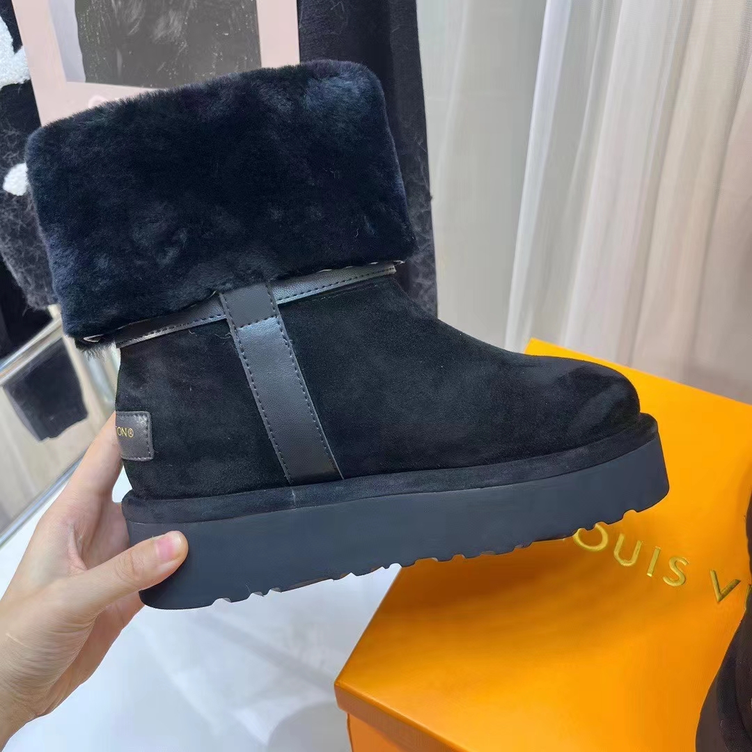 Louis Vuitton Women LV SKI Aspen Platform Ankle Boot Black Suede Calf Leather Shearling