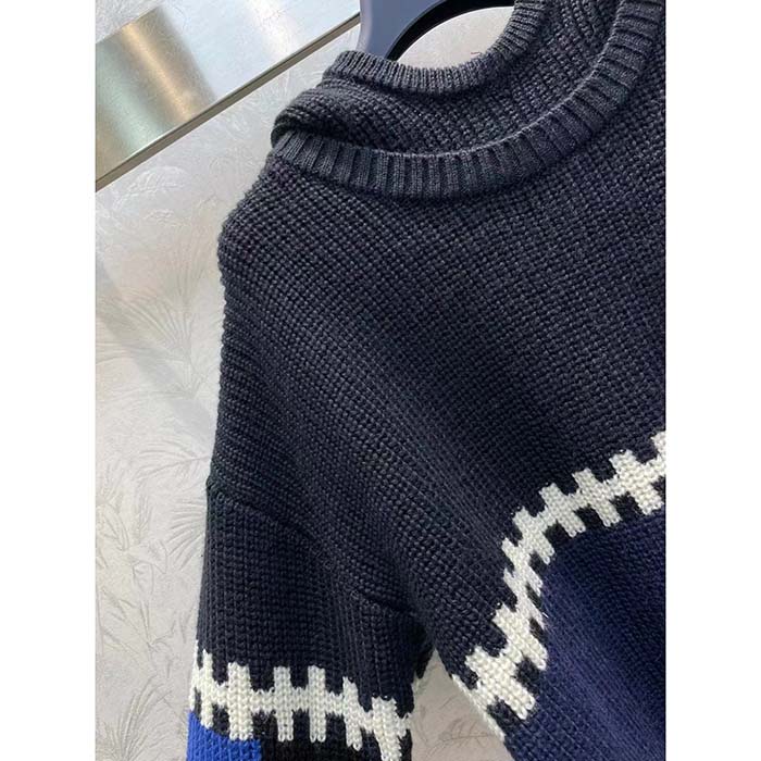 Louis Vuitton Men LV SKI Graphic Hooded Pullover Snowflake Motif Cashmere Black Blue
