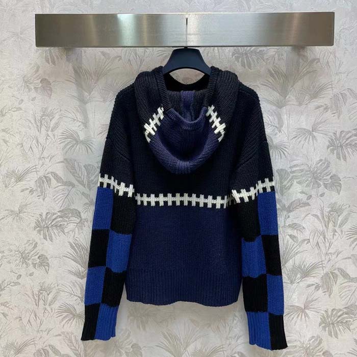 Louis Vuitton Men LV SKI Graphic Hooded Pullover Snowflake Motif Cashmere Black Blue