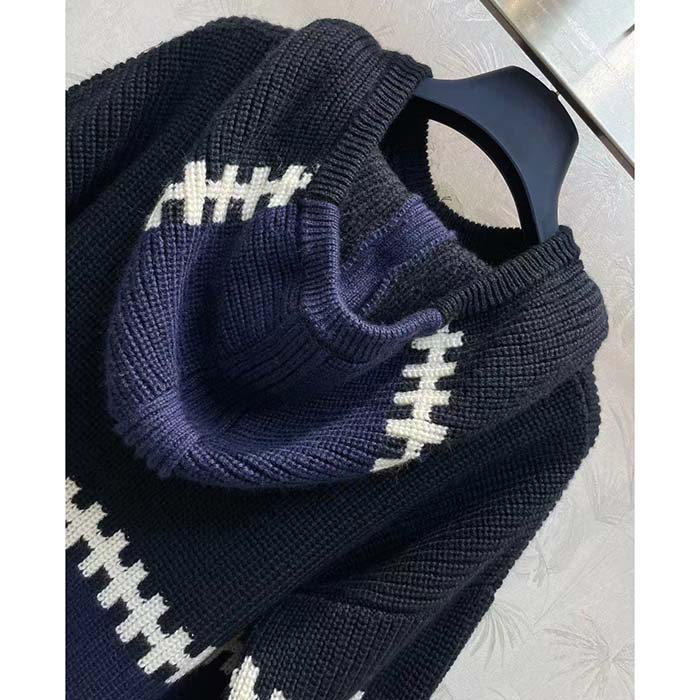 Louis Vuitton Men LV SKI Graphic Hooded Pullover Snowflake Motif Cashmere Black Blue