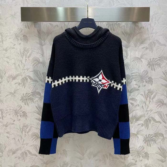 Louis Vuitton Women LV SKI Graphic Hooded Pullover Snowflake Motif Cashmere Black Blue