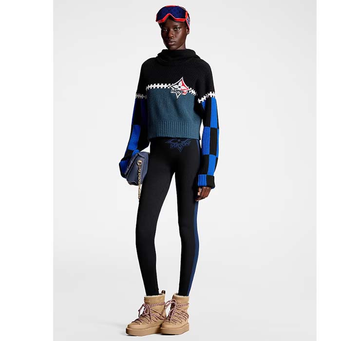Louis Vuitton Women LV SKI Graphic Hooded Pullover Snowflake Motif Cashmere Black Blue