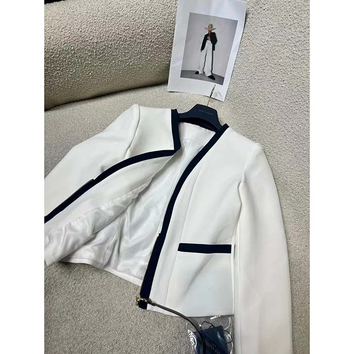 Louis Vuitton Women LV Wetsuit Pull Mikado Jacket Wool Silk White Regular Fit