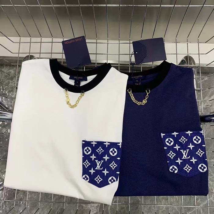 Louis Vuitton Women Monogram Pocket T-Shirt Cotton White Monogram Jacquard Denim LV Golden Chain