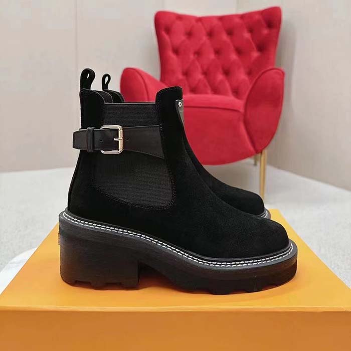 Louis Vuitton Women Shoes LV Beaubourg Ankle Boot Black Suede Calf Leather