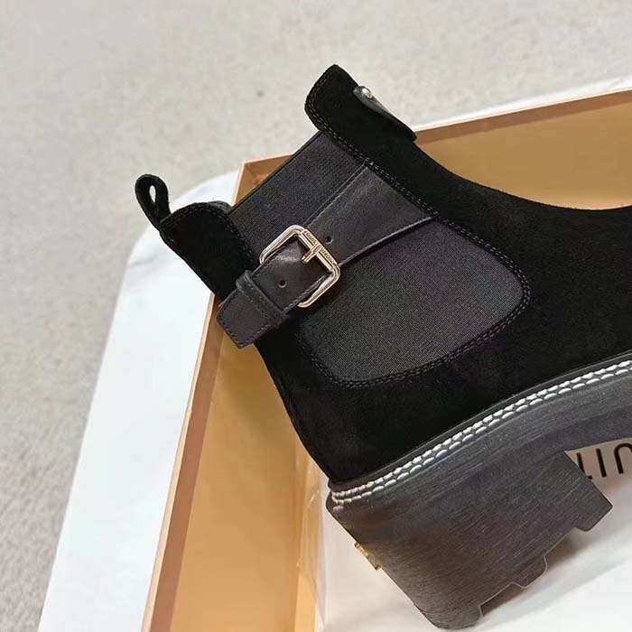 Louis Vuitton Women Shoes LV Beaubourg Ankle Boot Black Suede Calf Leather