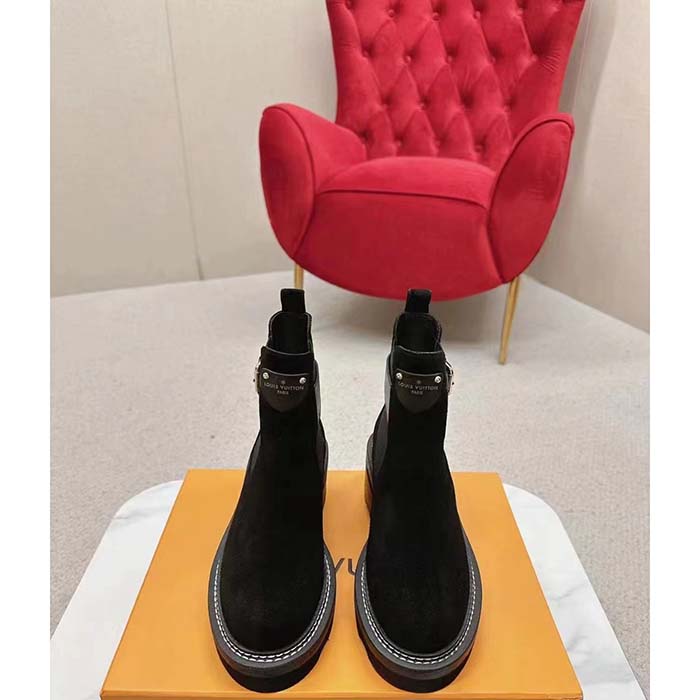 Louis Vuitton Women Shoes LV Beaubourg Ankle Boot Black Suede Calf Leather