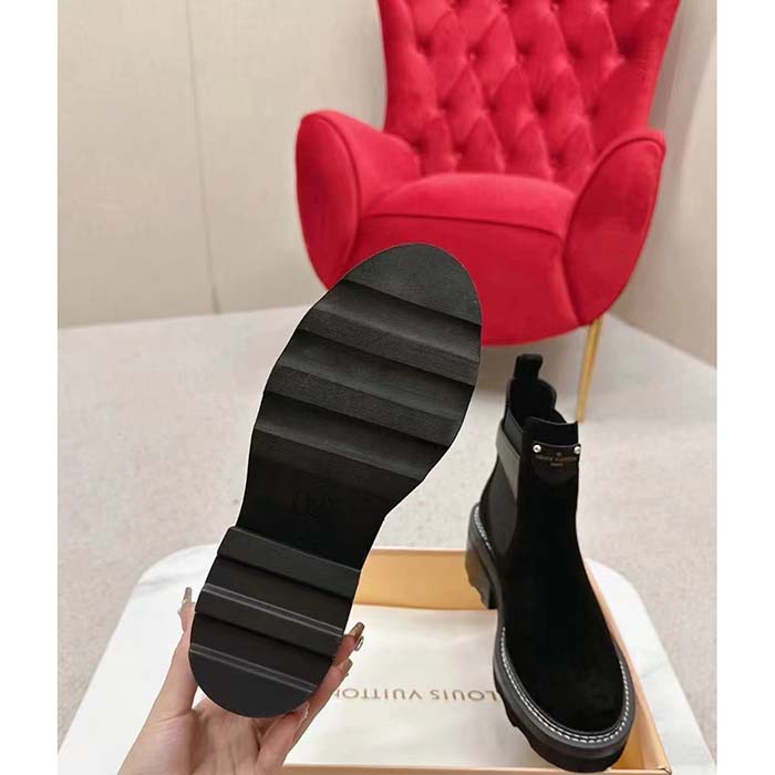 Louis Vuitton Women Shoes LV Beaubourg Ankle Boot Black Suede Calf Leather